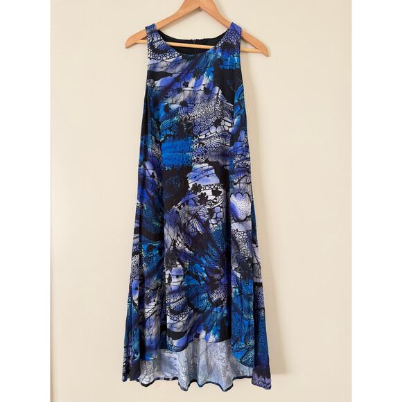 Desigual Women's Dress Sleeveless Swing Abstract Artsy L Purple Blue Deco Punk - Picture 4 of 8